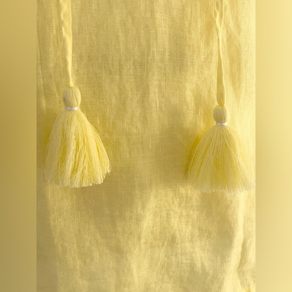 NWOT Talbots Women’s Petite Yellow Linen Tassel Pleated Sleeve Top | Size P - Picture 4 of 9